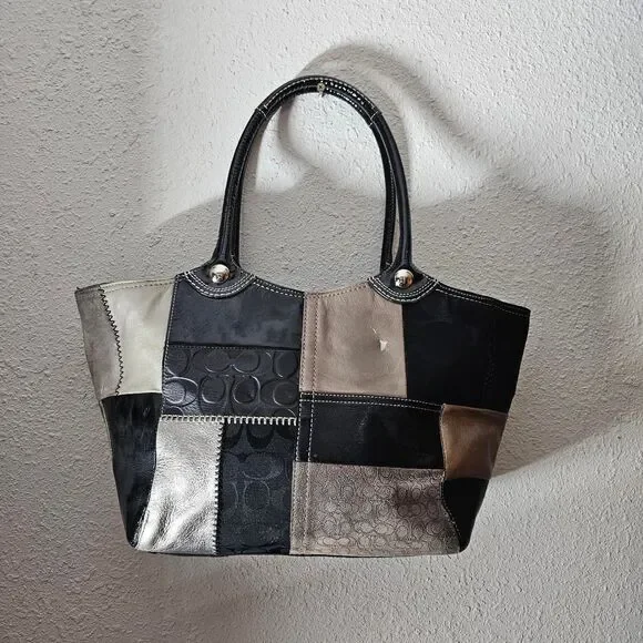 2009 vintage y2k coach grey tone patchwork tote bag